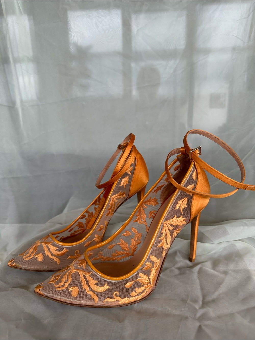 Alexander White Signature BRIANNA Embroidered Mesh Pump in Orange 🧡